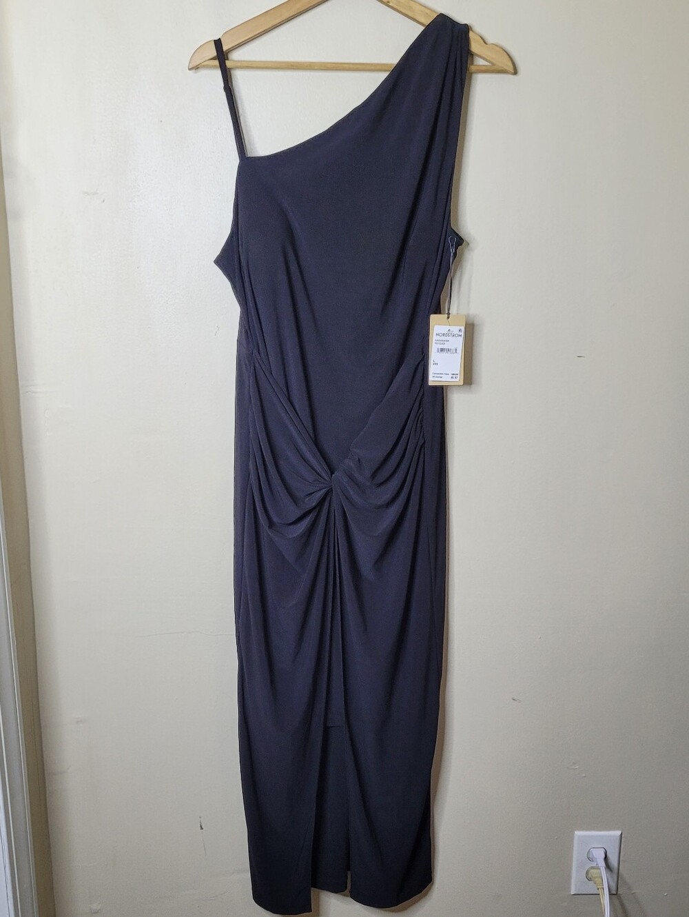 Halogen Twist Front One-Shoulder Black Midi Dress Size Large NWT - Picture 4 of 10